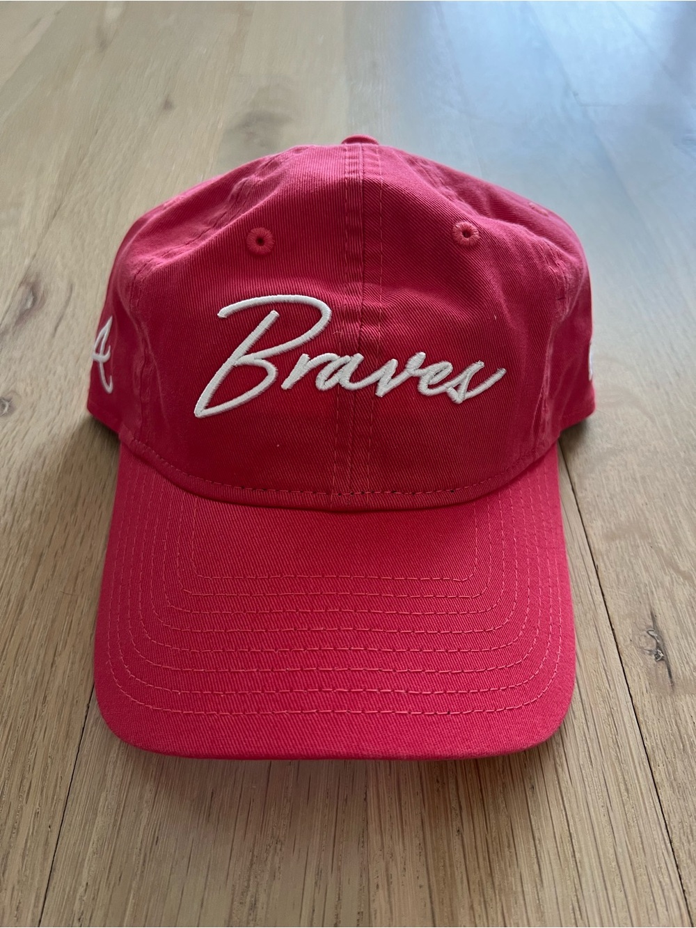 Braves Script Embroidered Baseball Cap - Red